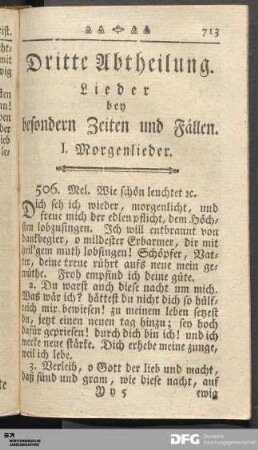 Dritte Abtheilung. Lieder bey besondern Zeiten und Fällen.