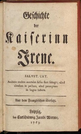 Geschichte der Kaiserinn Irene