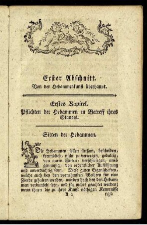 Erster Abschnitt. Von der Hebammenkunst überhaupt.