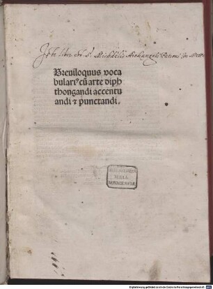 Breuiloquus vocabulari[us] cu[m] arte diphthongandi accentuandi [et] punctandi
