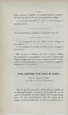 Étude géométrique d'une famille de coniques.