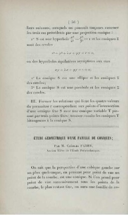 Étude géométrique d'une famille de coniques.