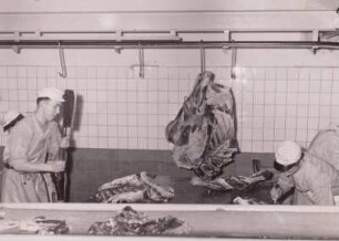 Aufhauen des Fleisches : Dresden. VEB Vereinigte Fleisch- und Wurstwerke. Aufhauen des Fleisches