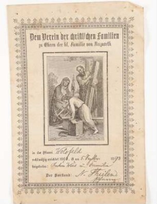 Mitgliedskarte des Anton Weis für den Verein der christlichen Familien