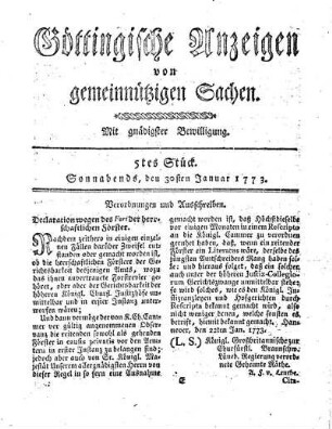 5tes Stück. Sonnabends, den 30sten Januar 1773.
