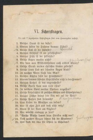 VI. Scherzfragen.