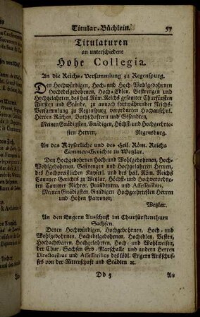 Titulaturen an unterschiedene hohe Collegia.