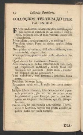Colloquium Familiaria. Colloquium Tertium Ad Iter. Faciendum