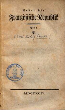 Ueber die Französische Republik