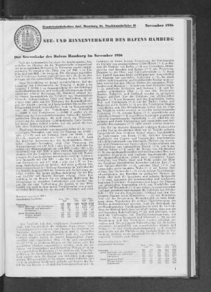 Der Seeverkehr des Hafens Hamburg im November 1936