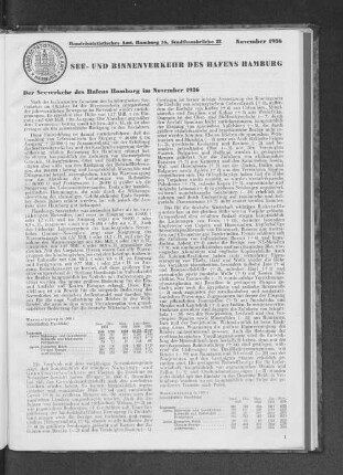 Der Seeverkehr des Hafens Hamburg im November 1936
