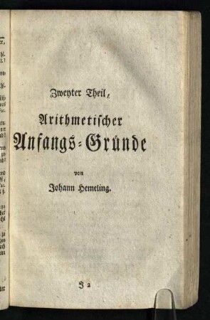 Zweyter Theil, Arithmetischer Anfangs-Gründe