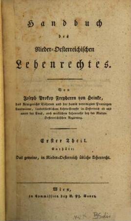 Handbuch des Nieder-Oesterreichischen Lehenrechtes, 1