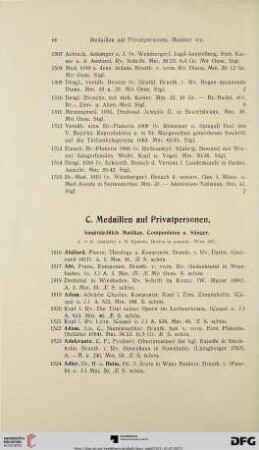 C. Medaillen auf Privatpersonen hauptsächlich Musiker, Componisten u. Sänger (Nr. 1516-3025)