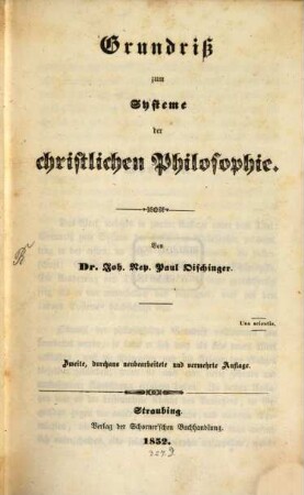 Grundriss zum Systeme der christlichen Philosophie