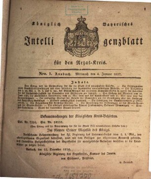 Königlich Bayerisches Intelligenzblatt für den Rezat-Kreis. 1837