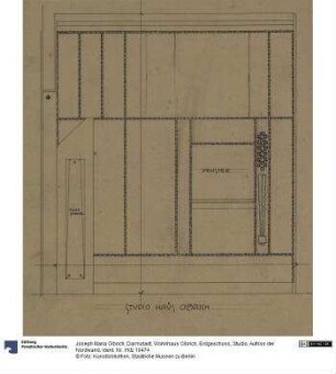 Darmstadt, Wohnhaus Olbrich, Erdgeschoss, Studio, Aufriss der Nordwand