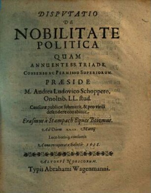 Disputatio De Nobilitate Politica