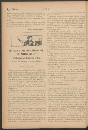 De cómo preparó Bismarck la guerra del 70 - (Continuación y Fin) : Falsificación del telegrama de Ems ; el texto del Original y el texto Apócrifo