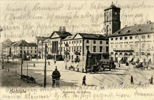 Postkartenalbum mit Motiven von Karlsruhe. "Karlsruhe. Marktplatz mit Rathaus"
