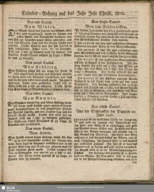 Calender-Anhang auf das Jahr Jesu Christi, 1802