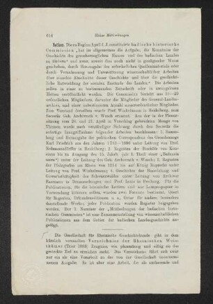 [Nachricht betreffend] Die Gesellschaft für Rheinische Geschichtskunde