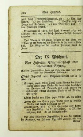 Der IX. Abschnitt. Von Helvetien, Eidgenossenschaft oder sogenannten Schweiz