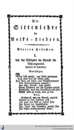 Die Sittenlehre in Volksliedern.