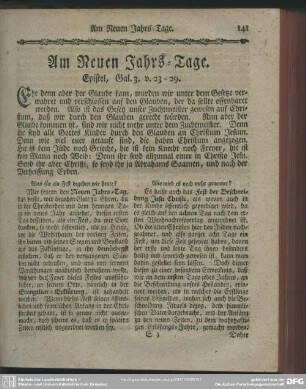 Am Neuen Jahrs-Tage. Epistel, Gal. 3. v. 23-29