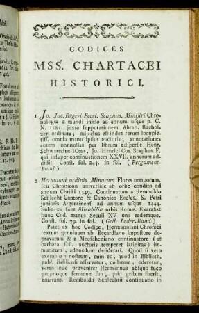 Codices MSS. Chartacei Historici.