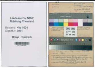 Entnazifizierung Elisabeth Brans , geb. 24.07.1908 (Putzfrau)
