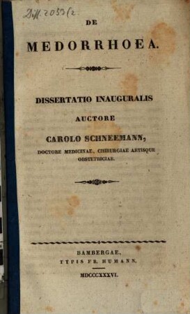 De Medorrhoea : Dissertatio Inauguralis