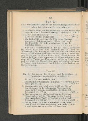 Tarif, nach welchem die Abgabe für die Benützung des Sophien-hafens bei Halle a. d. S. zu erheben ist.