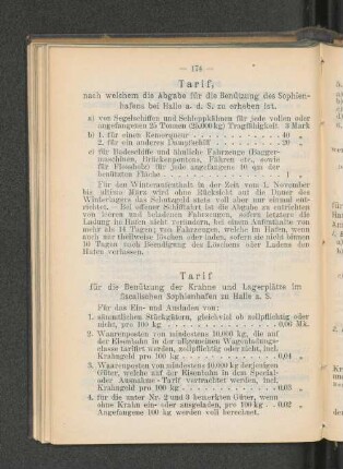 Tarif, nach welchem die Abgabe für die Benützung des Sophien-hafens bei Halle a. d. S. zu erheben ist.