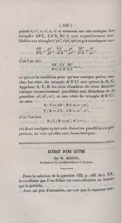 Extrait d'une lettre de M. Mogni.
