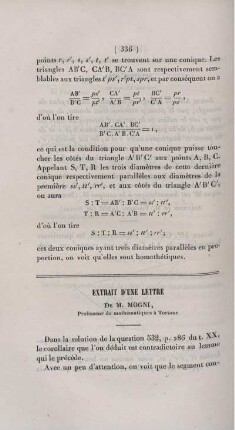 Extrait d'une lettre de M. Mogni.