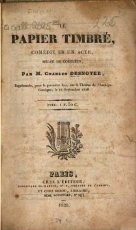 Le papier timbré : Comédie un acte, mêlée de couplets
