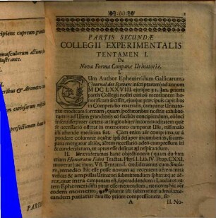 Collegii Experimentalis Sive Curiosi, Pars Secunda