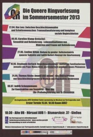 Die Queere Ringvorlesung im Sommersemester 2013