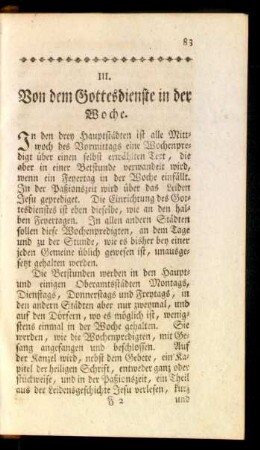 III. Von dem Gottesdienste in der Woche