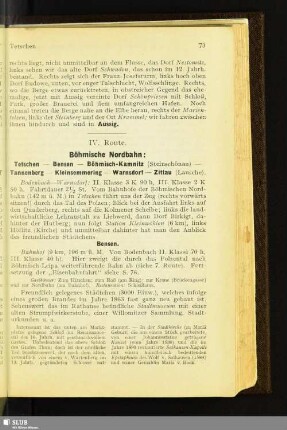 IV. Route. Böhmische Nordbahn: Tetschen - Bensen - Böhmisch-Kamnitz (Steinschönau) - Tannenberg - Kleinsemmering - Warnsdorf - Zittau (Lausche)