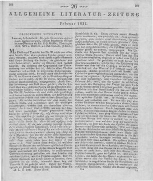 Müller, C. W.: De Cyclo Graecorum Epico Et Poetis Cyclicis scripsit. Cum Tabula Lapidi Inscripta. Leipzig: Lehnhold 1829