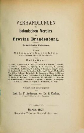 Verhandlungen des Botanischen Vereins der Provinz Brandenburg. 19. 1877