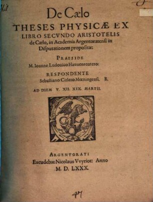 De caelo theses physicae : ex libro secundo Aristotelis de Caelo