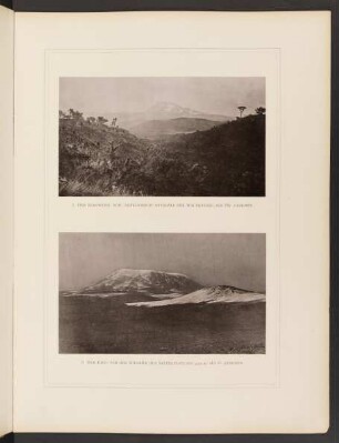 7. Der Kimawensi; vom "Seneciobach" oberhalb der Waldgrenze aus SW. gesehen 8. Der Kibo; von der Südseite des Sattelplateaus (4350 m) aus O. gesehen