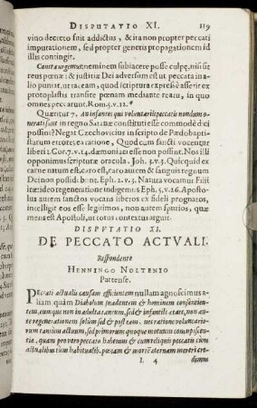 Disputatio XI. De Peccato Actuali