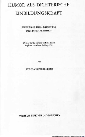 Humor als dichterische Einbildungskraft : Studien zur Erzählkunst des poetischen Realismus