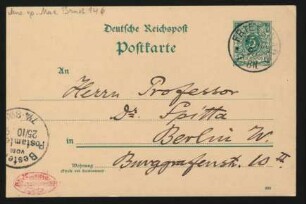 Postkarte an Philipp Spitta : 24.10.1890