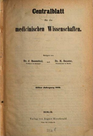 Centralblatt für die medicinischen Wissenschaften. 11, 11. 1873