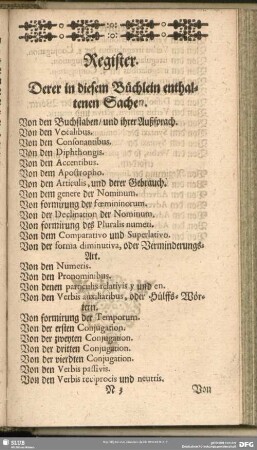 Register Derer in diesem Büchlein enthaltenen Sachen